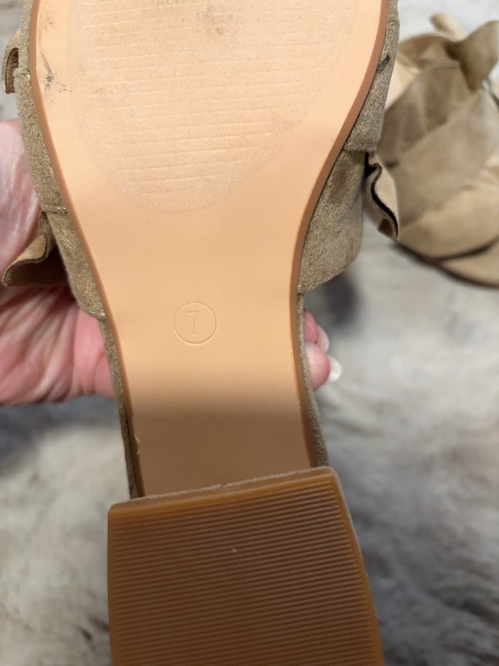 Beige Ruffle Slide Sandals - Picture 2 of 2